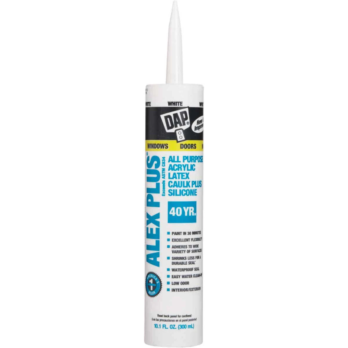 Dap Alex Plus 10.1 Oz. All Purpose White Siliconized Acrylic Latex Caulk 4 Dap Alex Plus 10.1 Oz. All Purpose White Siliconized Acrylic Latex Caulk - Image 2